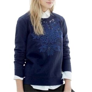 NWT J. Crew Navy Blue Embroidered Floral Cutout Eyelet Crewneck Sweatshirt - XS
